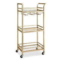 Artiss Kitchen Island Cart Trolley Rolling Serving Storage Wine Glass 43cm Gold