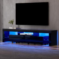 TV Cabinet Entertainment Unit Stand RGB LED Gloss Furniture 200cm Black