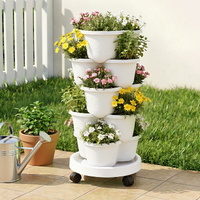 Green Fingers 5 Tier Vertical Garden Planter, Stackable Planters with Wheels, White, Garden Bed, Garden Tower Indoor Outdoor, Auto Drainage System, fo