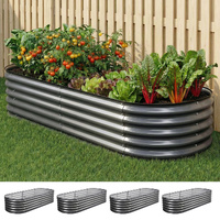 Green Fingers 4 Pcs Raised Garden Bed Kit Oval Galvanized Steel Planter Boxes 160x80x42cm, Heavy Duty Metal Elevated Garden Bed for Vegetables Flowers