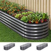 Green Fingers 3 Pcs Raised Garden Bed Kit Oval Galvanized Steel Planter Boxes 240x80x42cm, Heavy Duty Metal Elevated Garden Bed for Vegetables Flowers