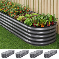 Green Fingers 4 Pcs Raised Garden Bed Kit Oval Galvanized Steel Planter Boxes 240x80x42cm, Heavy Duty Metal Elevated Garden Bed for Vegetables Flowers