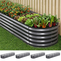 Green Fingers 4 Pcs Raised Garden Bed Kit Oval Galvanized Steel Planter Boxes 320x80x42cm, Heavy Duty Metal Elevated Garden Bed for Vegetables Flowers