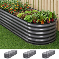 Green Fingers 3 Pcs Raised Garden Bed Kit Oval Galvanized Steel Planter Boxes 240x80x56cm, Heavy Duty Metal Elevated Garden Bed for Vegetables Flowers
