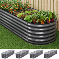 Green Fingers 4 Pcs Raised Garden Bed Kit Oval Galvanized Steel Planter Boxes 240x80x56cm, Heavy Duty Metal Elevated Garden Bed for Vegetables Flowers