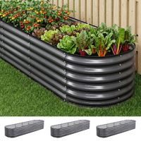 Green Fingers 3 Pcs Raised Garden Bed Kit Oval Galvanized Steel Planter Boxes 320x80x56cm, Heavy Duty Metal Elevated Garden Bed for Vegetables Flowers