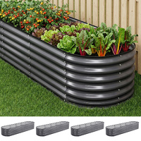 Green Fingers 4 Pcs Raised Garden Bed Kit Oval Galvanized Steel Planter Boxes 320x80x56cm, Heavy Duty Metal Elevated Garden Bed for Vegetables Flowers
