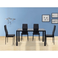 5PC Indoor Dining Table and Chairs Dinner Set Glass Leather Kitchen