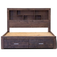 Elliston Bed Frame Wood Mattress Base With Storage Drawers Grey Stone