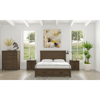 Fitzroy 4pc Suite Bedside Tallboy Bedroom Furniture Package - Rustic Grey