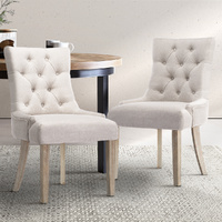 Set of 2 Dining Chair Beige CAYES French Provincial Chairs Wooden Retro Cafe