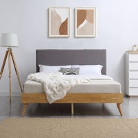 Benda Natural Oak Ensemble Bed Frame Wooden Slat Fabric Headboard