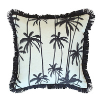 Cushion Cover-Coastal Fringe Black-Tall Palms Seafoam
