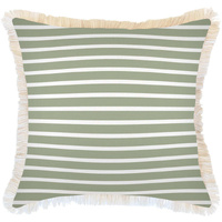 Cushion Cover-Coastal Fringe Natural-Hampton Stripe Sage