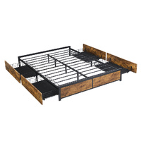 Metal Bed Frame Mattress Base Platform Wooden 4 Drawers