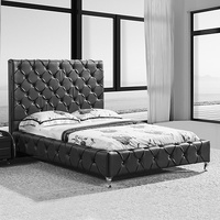 Dublin Queen Size Bed Frame in Faux Leather Crystal Tufted High Bedhead Bentwood Slat