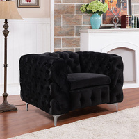 Clydebank Sofa Classic Button Tufted Lounge in Black Velvet Fabric with Metal Legs