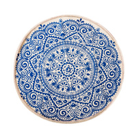 Blue Carpet Soft Linen Bohemian Non-Slip Floor Retro Minimalist Round Rug Home Decor with Tassels