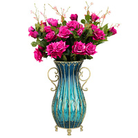 51cm Glass Tall Floor Vase with 12pcs Artificial Fake Flower Set