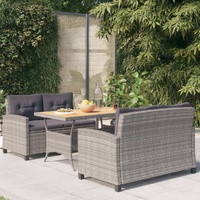 3 Piece Garden Dining Set with Cushions Poly Rattan
