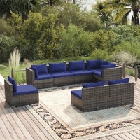 Garden Lounge Set with Cushions Poly Rattan Grey