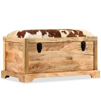Storage Bench Genuine Leather and Solid Mango Wood 80x44x44 cm