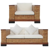 Sofa Set with Cushions Brown Natural Rattan