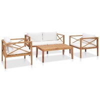 4 Piece Garden Lounge Set with Cushions Solid Teak Wood