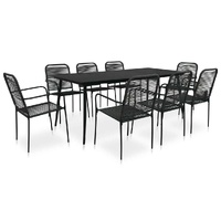 Garden Dining Set Cotton Rope and Steel Black