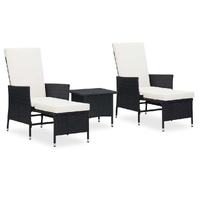 3 Piece Garden Lounge Set with Cushions Poly Rattan