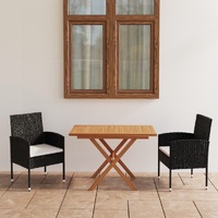 3 Piece Garden Dining Set Poly Rattan & Solid Acacia Wood