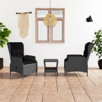 3 Piece Garden Lounge Set with Cushions Poly Rattan