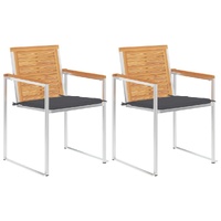 Garden Chairs with Cushions Solid Teak Wood and Steel