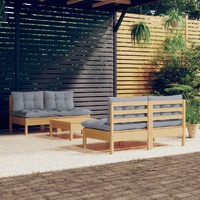 5 Piece Garden Lounge Set with Cushions Pinewood