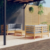 5 Piece Garden Lounge Set with Cushions Pinewood