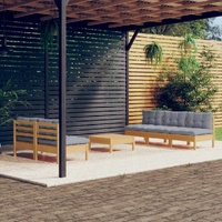 6 Piece Garden Lounge Set with Cushions Pinewood