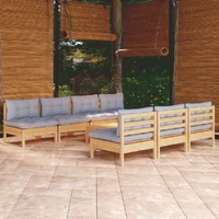 8 Piece Garden Lounge Set with Cushions Pinewood