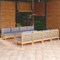 9 Piece Garden Lounge Set with Cushions Solid Pinewood