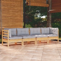 4 Piece Garden Lounge Set with Cushions Solid Pinewood