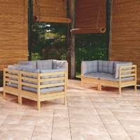 6 Piece Garden Lounge Set with Cushions Solid Pinewood