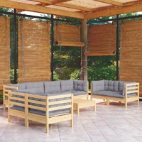 9 Piece Garden Lounge Set with Cushions Solid Pinewood