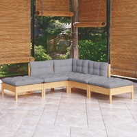 5 Piece Garden Lounge Set with Cushions Pinewood