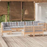 9 Piece Garden Lounge Set with Cushions Solid Pinewood