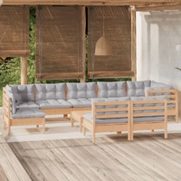 10 Piece Garden Lounge Set with Cushions Solid Pinewood
