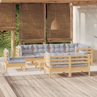 9 Piece Garden Lounge Set with Cushions Solid Pinewood