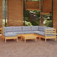 8 Piece Garden Lounge Set with Cushions Solid Pinewood