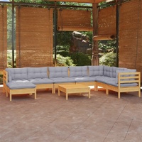 9 Piece Garden Lounge Set with Cushions Solid Pinewood