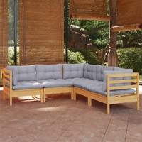 5 Piece Garden Lounge Set with Cushions Solid Pinewood