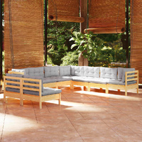 9 Piece Garden Lounge Set with Cushions Solid Pinewood