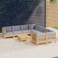 9 Piece Garden Lounge Set with Cushions Pinewood